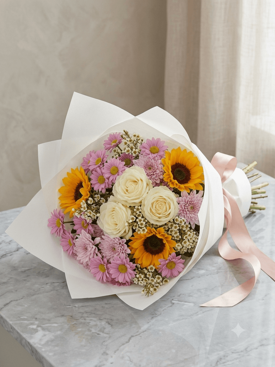 Garden Sunshine - Sunflower & Rose Bouquet