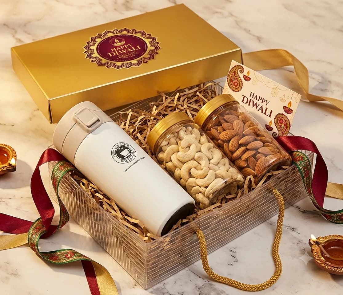 White Travel Mug Diwali Gift Box