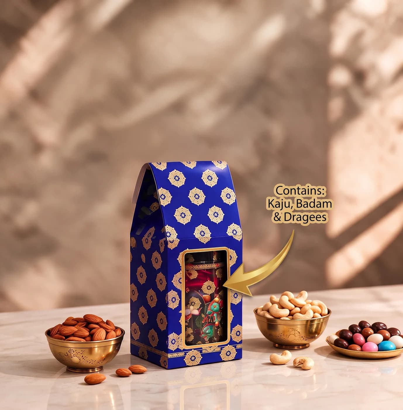 Royal Blue Kaju, Badam & Dragees Box