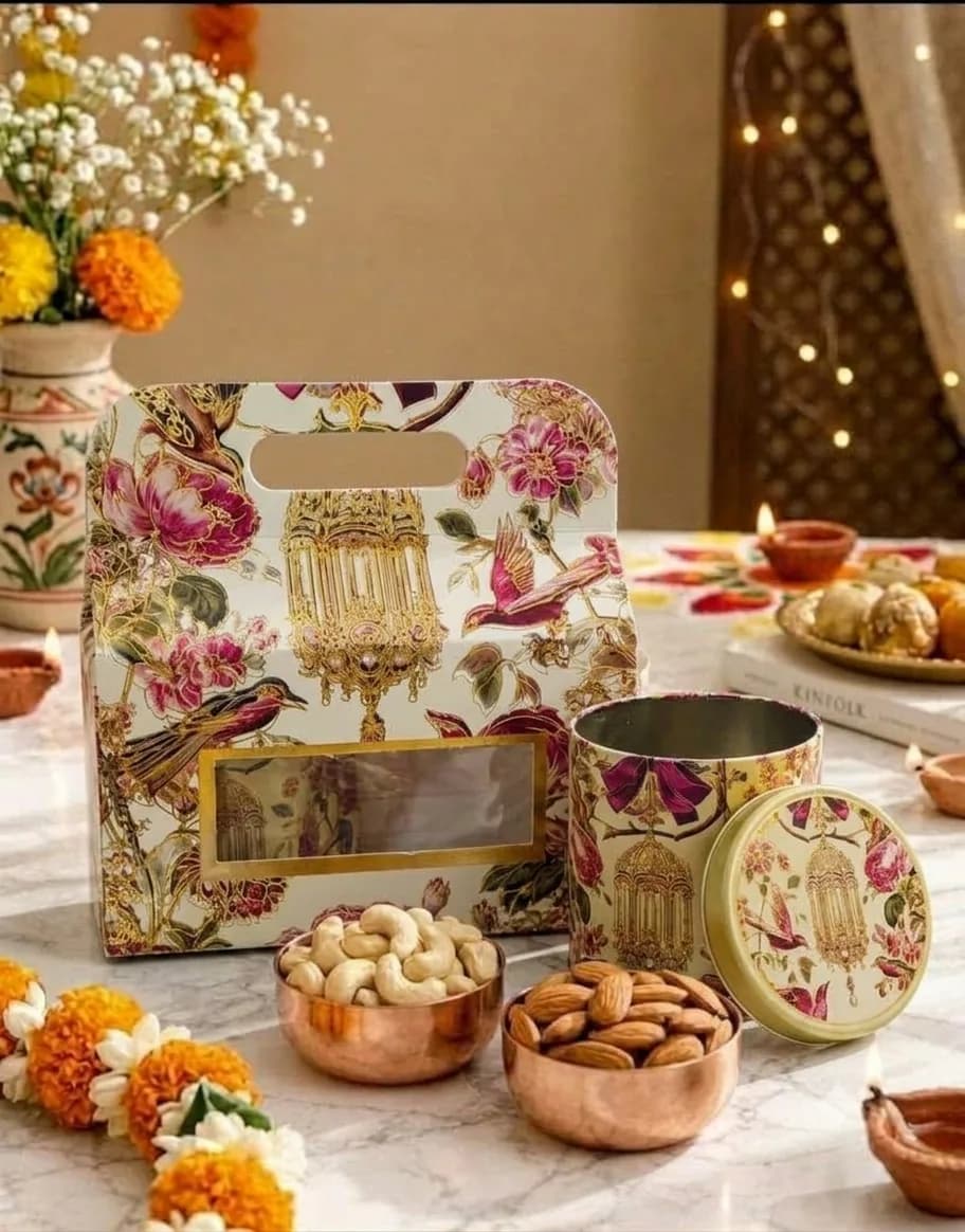 Floral Dry Fruit Combo with Tin Jar